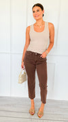 Washed Edge Cropped Jeans - Brown-190 Denim-Zenana-Coastal Bloom Boutique, find the trendiest versions of the popular styles and looks Located in Indialantic, FL