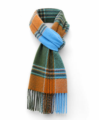 Oversized Plaid Fringe Scarf - Blue/Orange