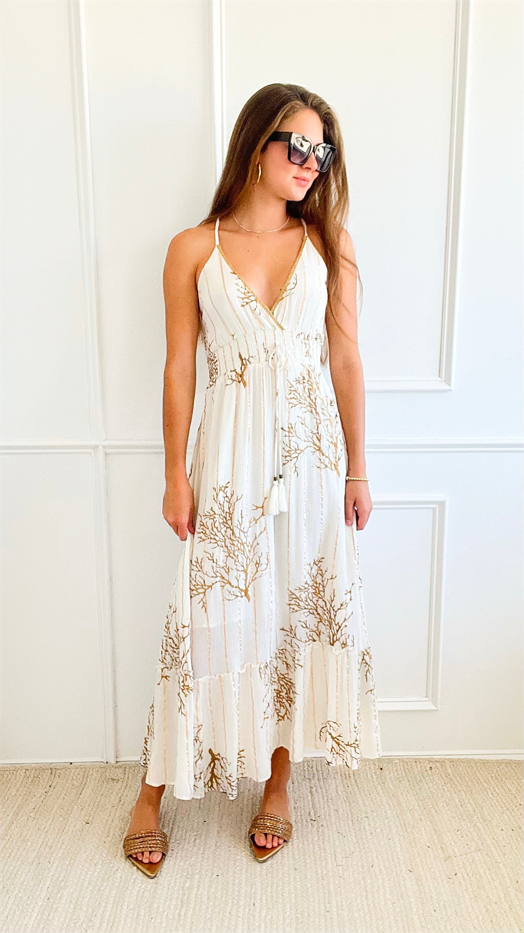 Lurex Coral Long Dress-200 dresses/jumpsuits/rompers-Fashion Fuse-Coastal Bloom Boutique, find the trendiest versions of the popular styles and looks Located in Indialantic, FL