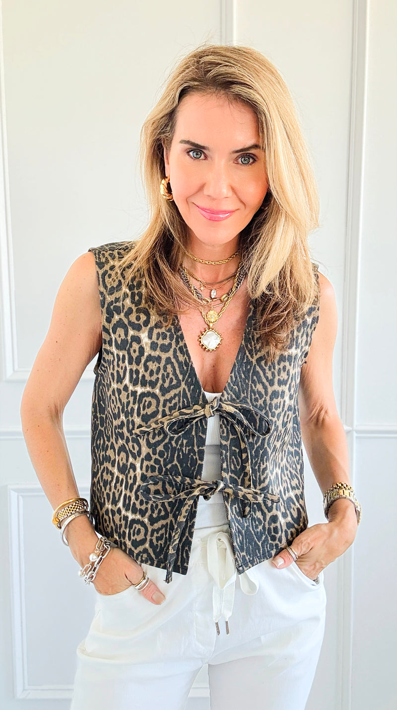 Leopard Print Tie-Front Vest-00 Sleevless Tops-GIGIO-Coastal Bloom Boutique, find the trendiest versions of the popular styles and looks Located in Indialantic, FL