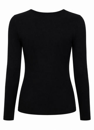 Fitted V-Neck Knit Top - Black