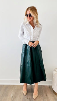 Midi Circle Faux Leather Skirt - Green-170 Bottoms-TABA-Coastal Bloom Boutique, find the trendiest versions of the popular styles and looks Located in Indialantic, FL