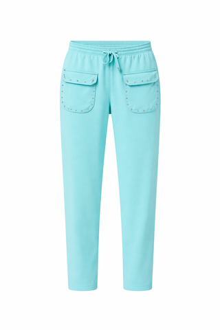 Studded Pocket Italian Jogger Pant - Aqua