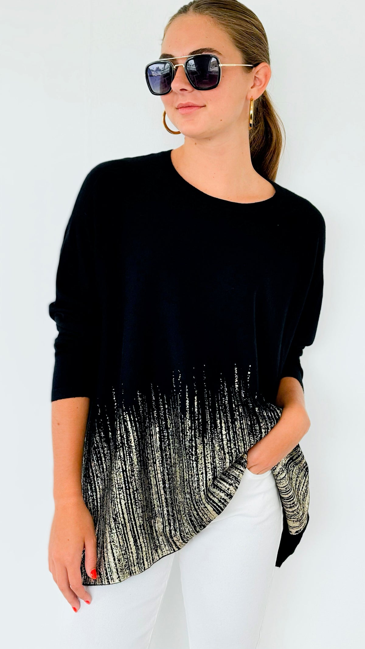 Midpoint Long sleeve Italian Pullover - Black-130 Long Sleeve Tops-Italianissimo-Coastal Bloom Boutique, find the trendiest versions of the popular styles and looks Located in Indialantic, FL