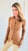 Sunset Ribbed Button-Up Cardigan - Pale Brown-150 Cardigan Layers-HYFVE-Coastal Bloom Boutique, find the trendiest versions of the popular styles and looks Located in Indialantic, FL