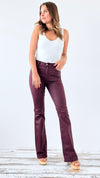 Coated Black Boot Cut Pant - Burgundy-170 Bottoms-Vibrant M.i.U-Coastal Bloom Boutique, find the trendiest versions of the popular styles and looks Located in Indialantic, FL