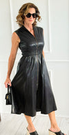 Power Play Faux Leather Midi Dress-200 Dresses/Jumpsuits/Rompers-entro-Coastal Bloom Boutique, find the trendiest versions of the popular styles and looks Located in Indialantic, FL