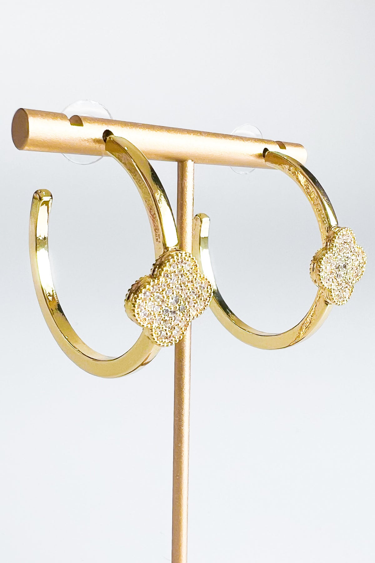 Cz Clover Accent Hoop Earrings-230 Jewelry-Golden Stella-Coastal Bloom Boutique, find the trendiest versions of the popular styles and looks Located in Indialantic, FL