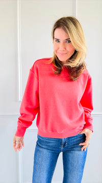 French Terry Sweatshirt - Coral-130 Long Sleeve Tops-HYFVE-Coastal Bloom Boutique, find the trendiest versions of the popular styles and looks Located in Indialantic, FL