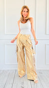 Radiant Metallic Cargo Pants-170 Bottoms-Itoo-Coastal Bloom Boutique, find the trendiest versions of the popular styles and looks Located in Indialantic, FL