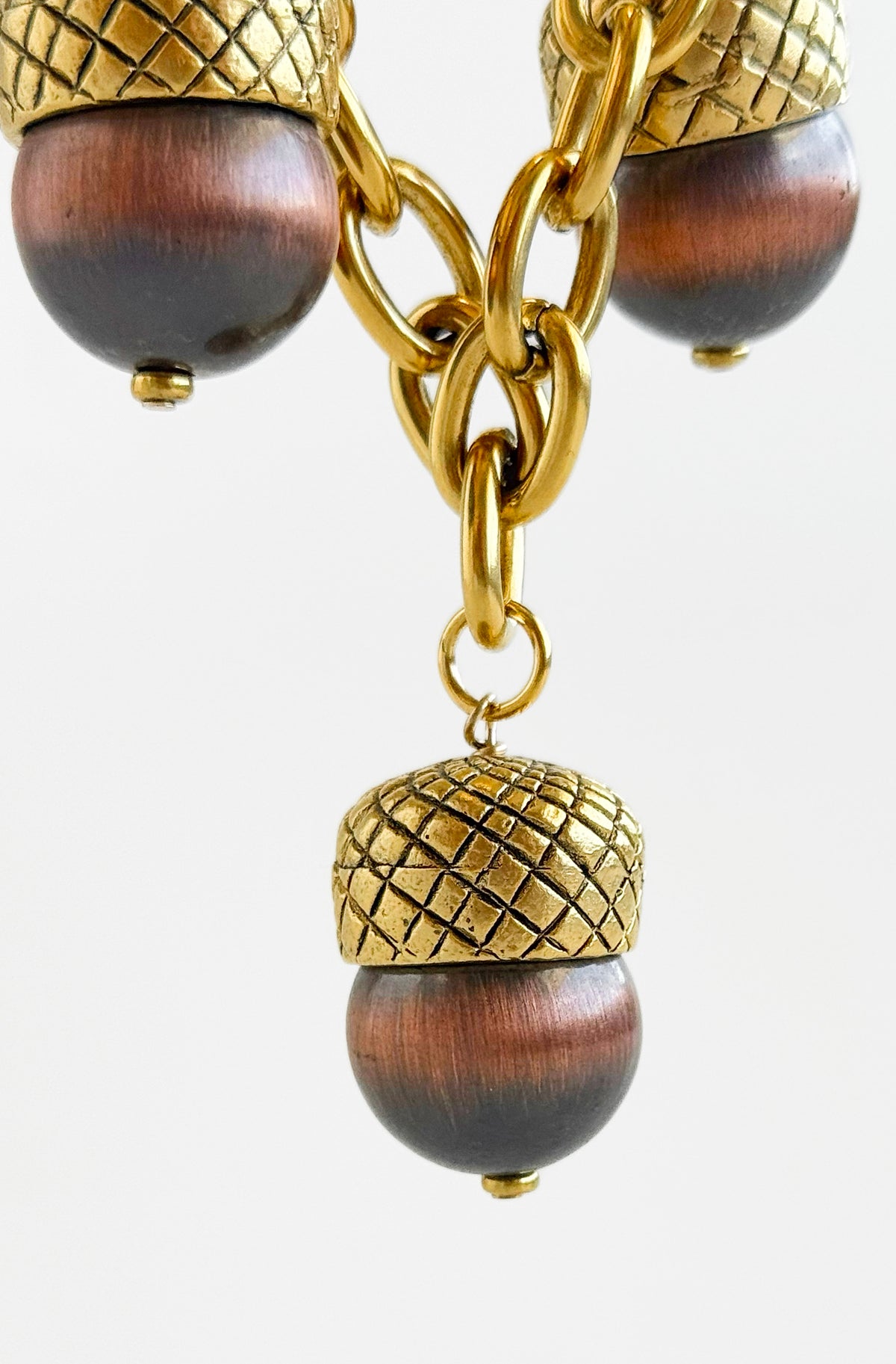 Chunky Station Acorns Tiger Eye Necklace-230 Jewelry-YOCHI-Coastal Bloom Boutique, find the trendiest versions of the popular styles and looks Located in Indialantic, FL