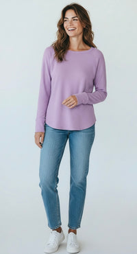 Baby Waffle Long Sleeve Top - Lavender-110 Long Sleeve Tops-Zenana-Coastal Bloom Boutique, find the trendiest versions of the popular styles and looks Located in Indialantic, FL