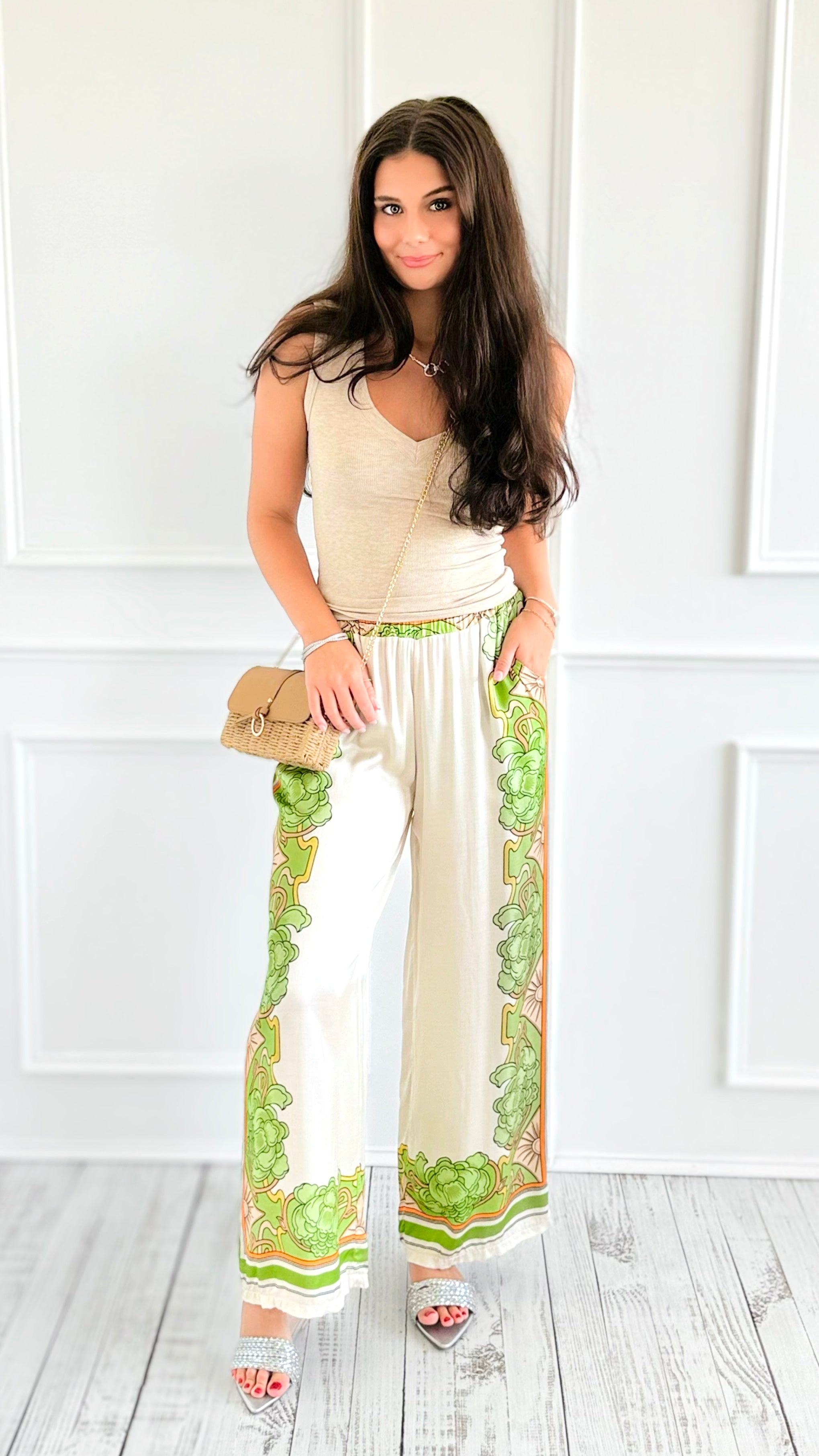 Border Bloom Italian Pants-100 Pants-K2-Coastal Bloom Boutique, find the trendiest versions of the popular styles and looks Located in Indialantic, FL