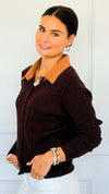 Cable Stitch Italian Button Cardigan- Chocolate-170 Bottoms-Italianissimo-Coastal Bloom Boutique, find the trendiest versions of the popular styles and looks Located in Indialantic, FL