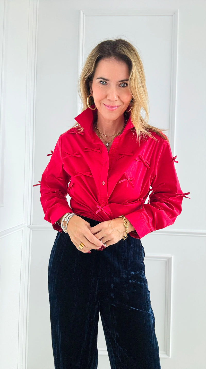 Elegance in Bows Top - Red-130 Long Sleeve Tops-Joh Apparel-Coastal Bloom Boutique, find the trendiest versions of the popular styles and looks Located in Indialantic, FL