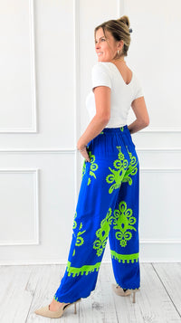 Riviera Bloom Italian Pant- Royal Blue-100 Pants-Italianissimo-Coastal Bloom Boutique, find the trendiest versions of the popular styles and looks Located in Indialantic, FL
