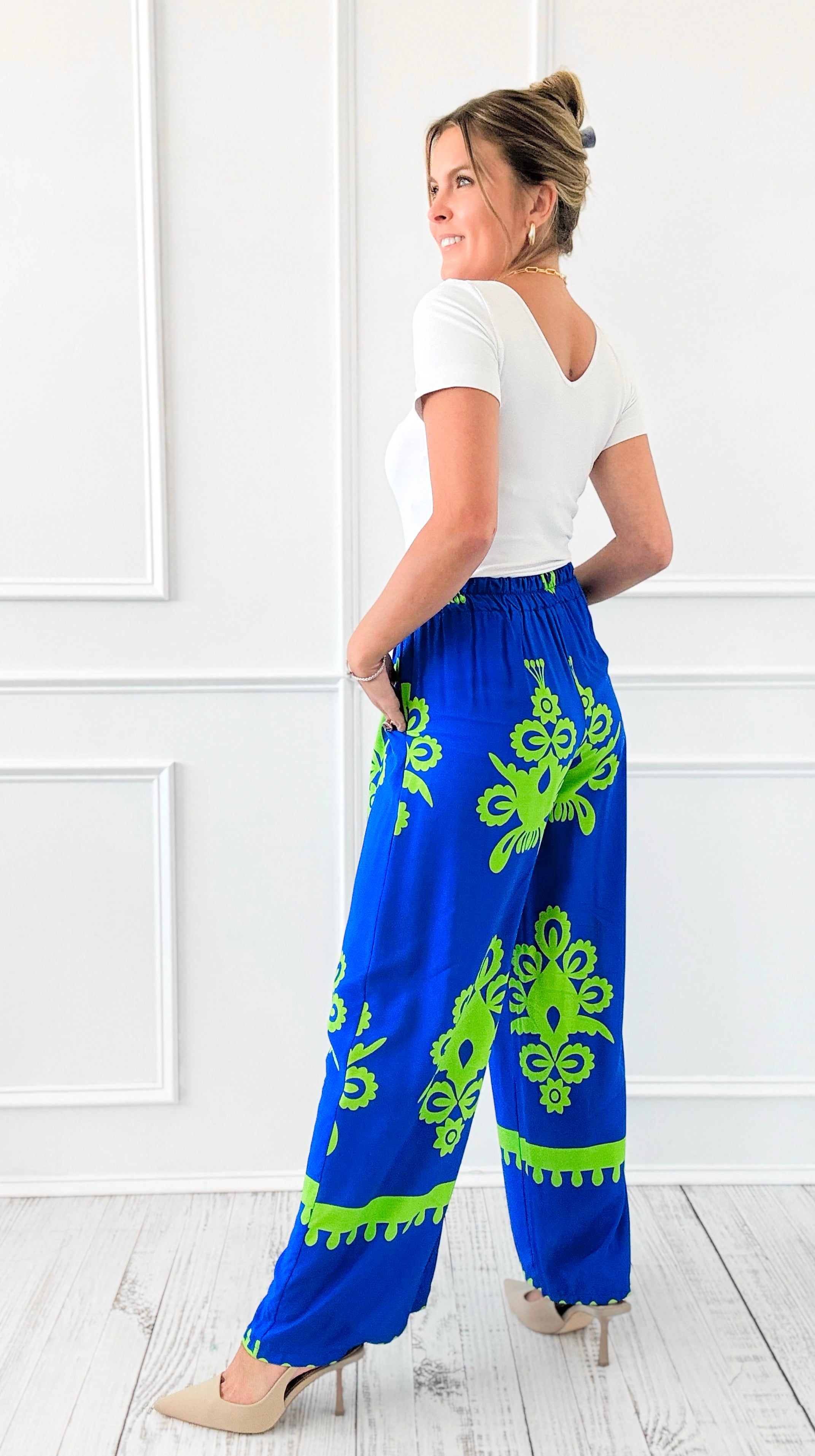 Riviera Bloom Italian Pant- Royal Blue-100 Pants-Italianissimo-Coastal Bloom Boutique, find the trendiest versions of the popular styles and looks Located in Indialantic, FL
