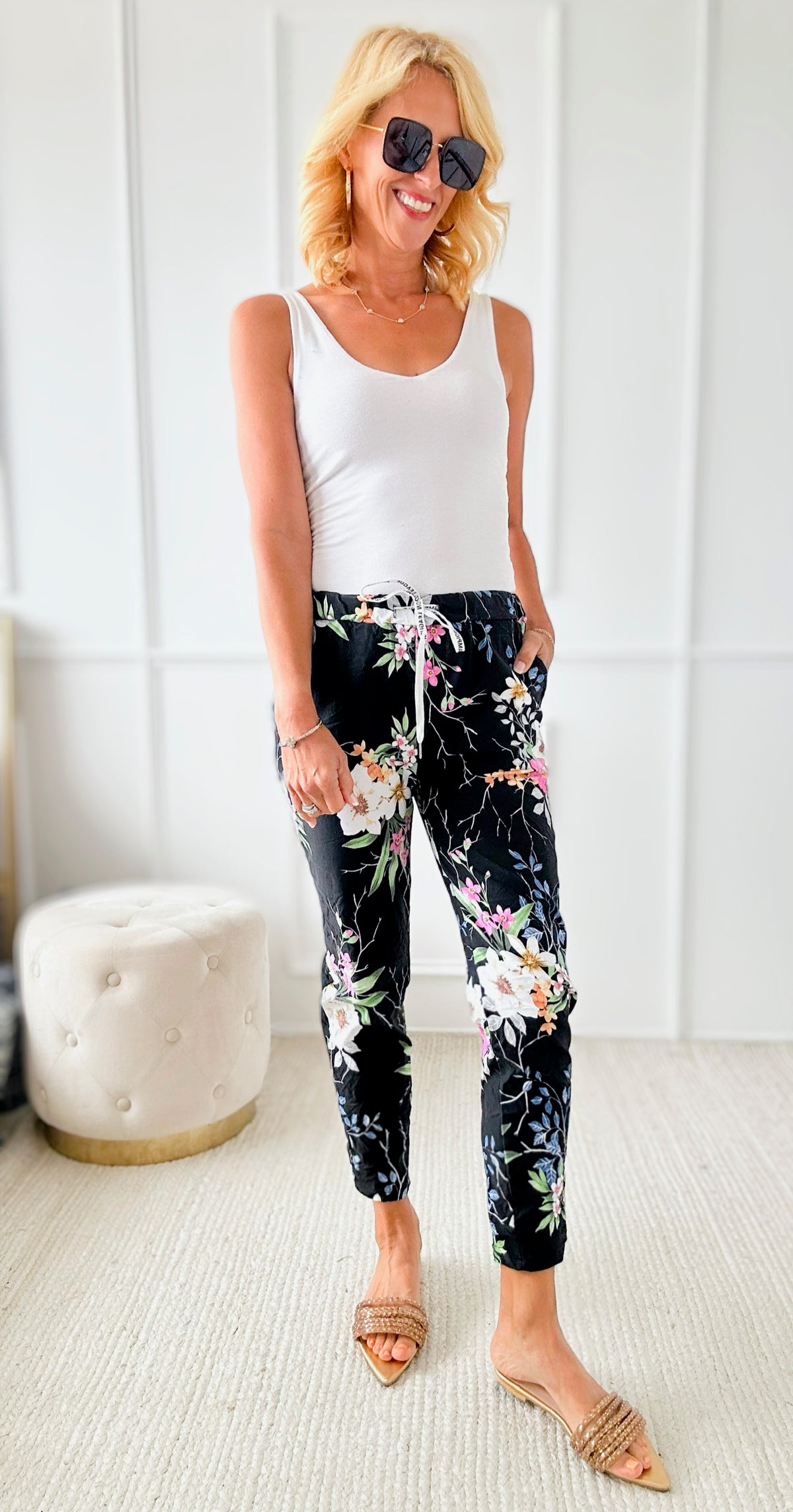 Blooming Beauty Italian Jogger - Black-180 Joggers-Italianissimo-Coastal Bloom Boutique, find the trendiest versions of the popular styles and looks Located in Indialantic, FL
