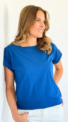 Cotton Crew Girl Next Door Neck Top - Lt. Navy-110 Short Sleeve Tops-Zenana-Coastal Bloom Boutique, find the trendiest versions of the popular styles and looks Located in Indialantic, FL