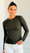 Anniston Brushed Microfiber Long Sleeve Tee - Dark Olive-130 Long Sleeve Tops-Zenana-Coastal Bloom Boutique, find the trendiest versions of the popular styles and looks Located in Indialantic, FL
