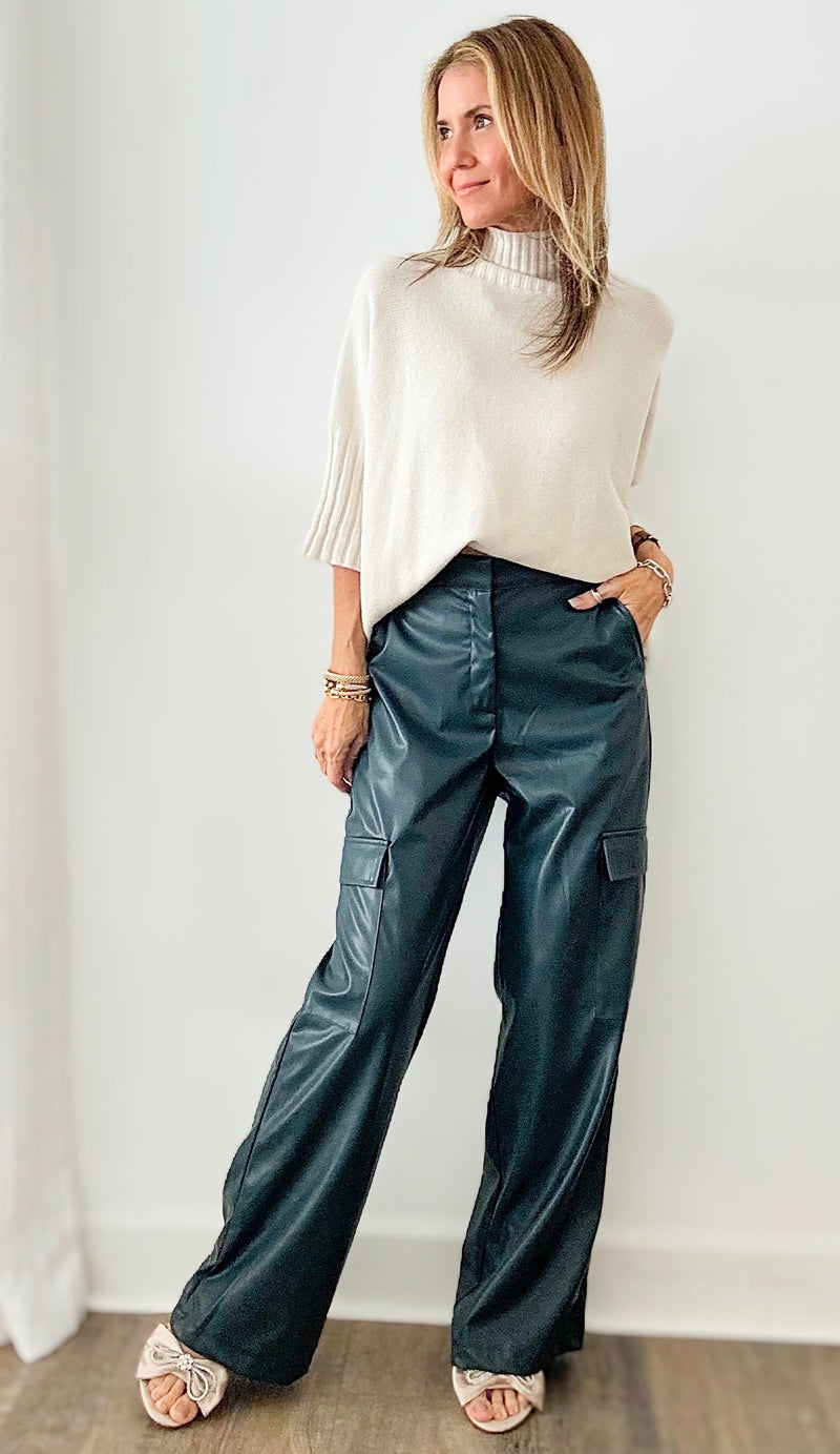 Faux Leather Cargo Pants - Peacock-170 Bottoms-GIGIO-Coastal Bloom Boutique, find the trendiest versions of the popular styles and looks Located in Indialantic, FL
