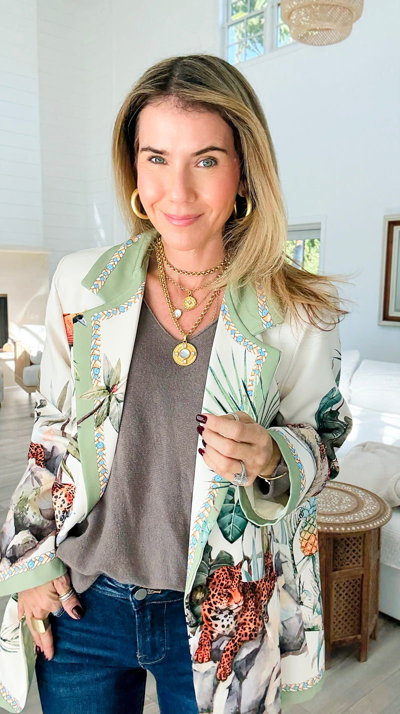 Tropic Jungle Italian Blazer-160 Jackets-Italianissimo-Coastal Bloom Boutique, find the trendiest versions of the popular styles and looks Located in Indialantic, FL