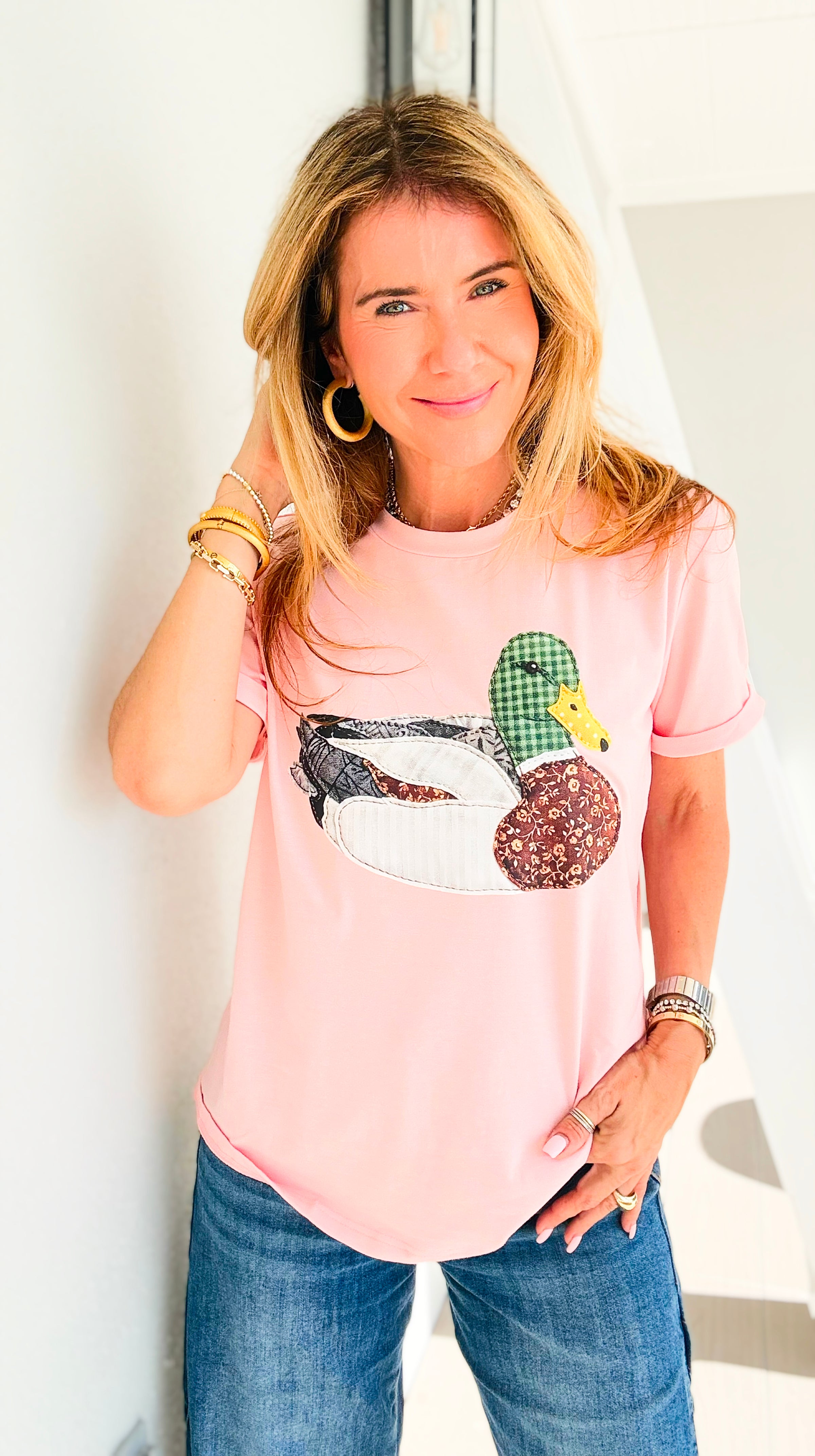 Playful Patchwork Duck Graphic Top