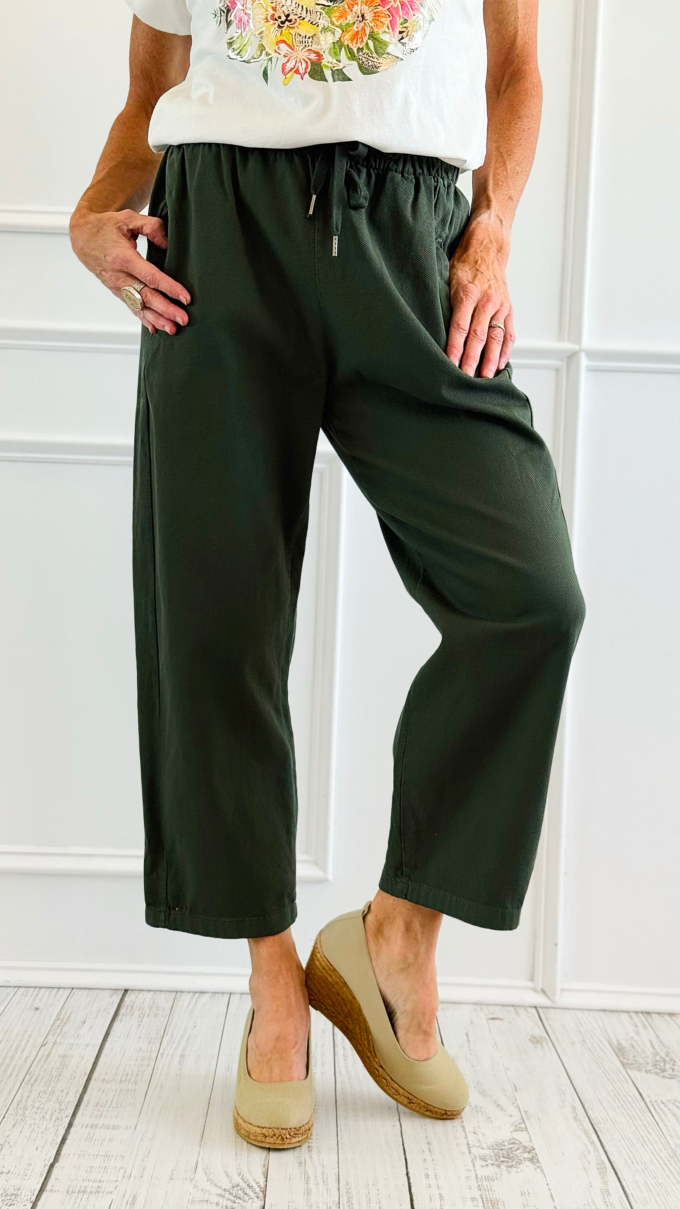 Italian Cropped Textured Woven Joggers-Fatigue-100 Pants-V SKY-Coastal Bloom Boutique, find the trendiest versions of the popular styles and looks Located in Indialantic, FL
