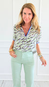 Savanna Breeze Striped Trim Blouse-110 short Sleeve Top-VOY-Coastal Bloom Boutique, find the trendiest versions of the popular styles and looks Located in Indialantic, FL