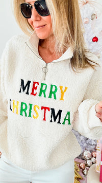 Comfy Sherpa Christmas Half Zip Sweatshirt-130 Long sleeve top-BIBI-Coastal Bloom Boutique, find the trendiest versions of the popular styles and looks Located in Indialantic, FL