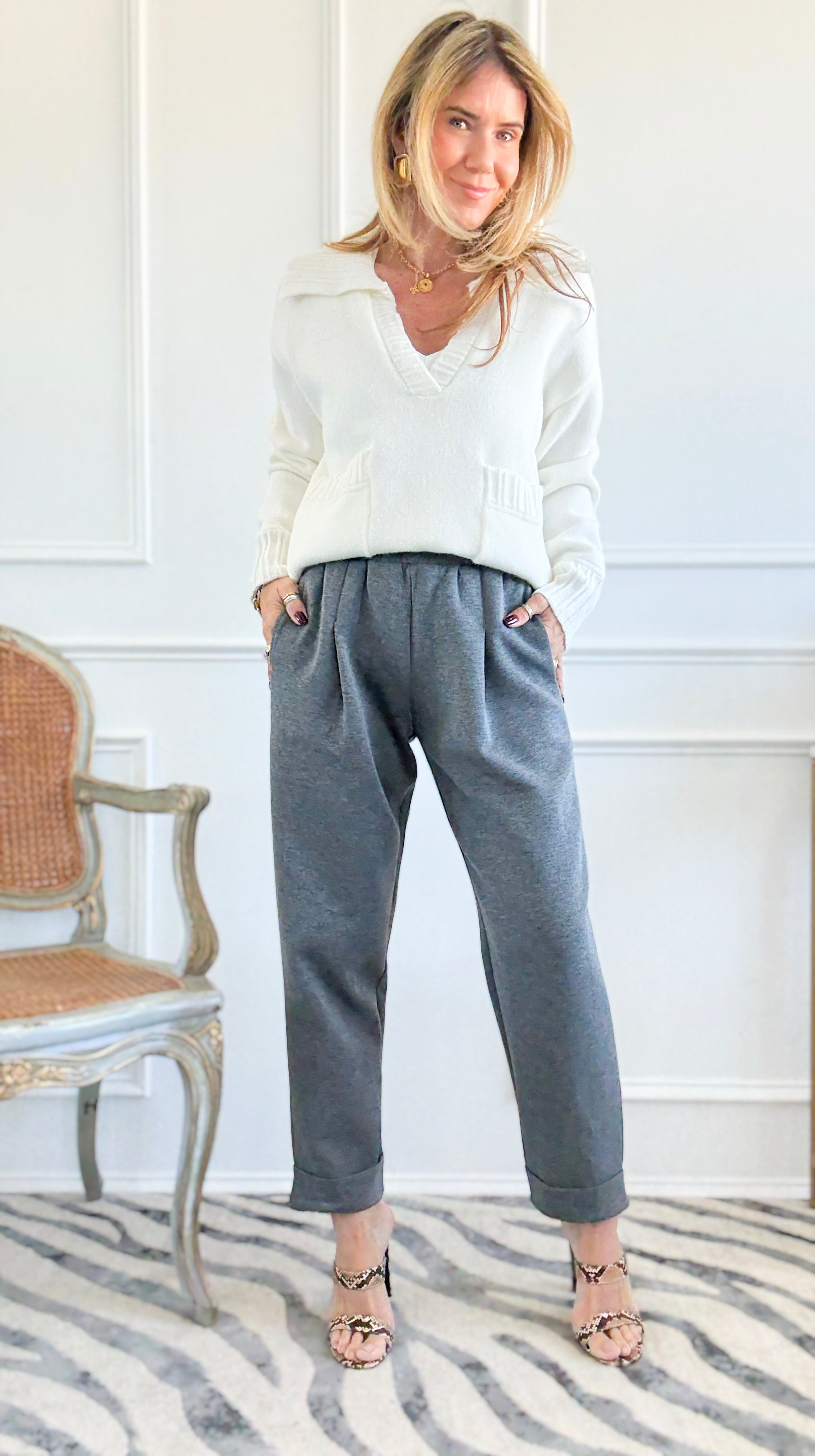 Weekend Ease Pleated Jogger Pants - Gray