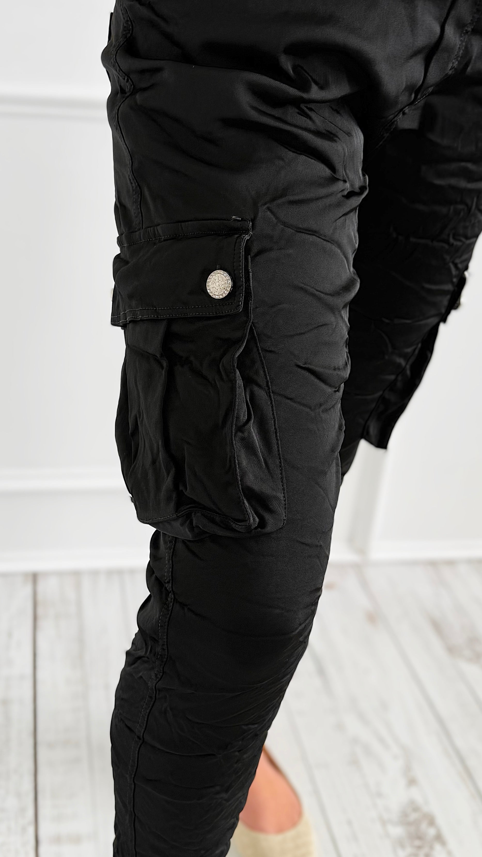Cargo Wish List Italian Joggers- Black-180 Joggers-CRIS S.R.L.-Coastal Bloom Boutique, find the trendiest versions of the popular styles and looks Located in Indialantic, FL