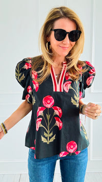 Garden Muse Puff Sleeve Top-110 Short Sleeve Tops-entro-Coastal Bloom Boutique, find the trendiest versions of the popular styles and looks Located in Indialantic, FL