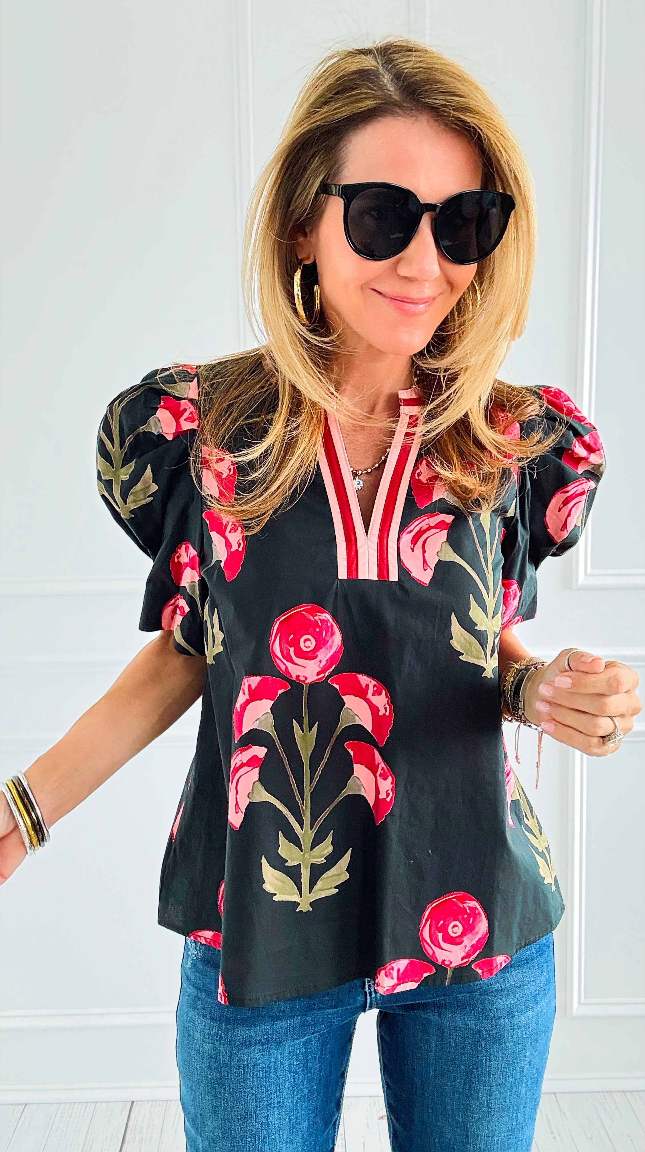 Garden Muse Puff Sleeve Top-110 Short Sleeve Tops-entro-Coastal Bloom Boutique, find the trendiest versions of the popular styles and looks Located in Indialantic, FL