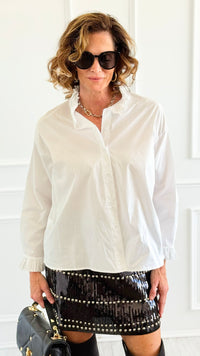 Refined Ruffle Neck Italian Blouse-110 Long Sleeve Tops-STAR SRL-Coastal Bloom Boutique, find the trendiest versions of the popular styles and looks Located in Indialantic, FL