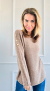 Luxe Shoulder Italian Knit Sweater- Light Camel-140 Sweaters-Italianissimo-Coastal Bloom Boutique, find the trendiest versions of the popular styles and looks Located in Indialantic, FL