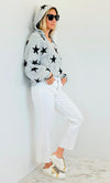 Star Printed Hoodie Sweater-140 Sweaters-Miracle-Coastal Bloom Boutique, find the trendiest versions of the popular styles and looks Located in Indialantic, FL