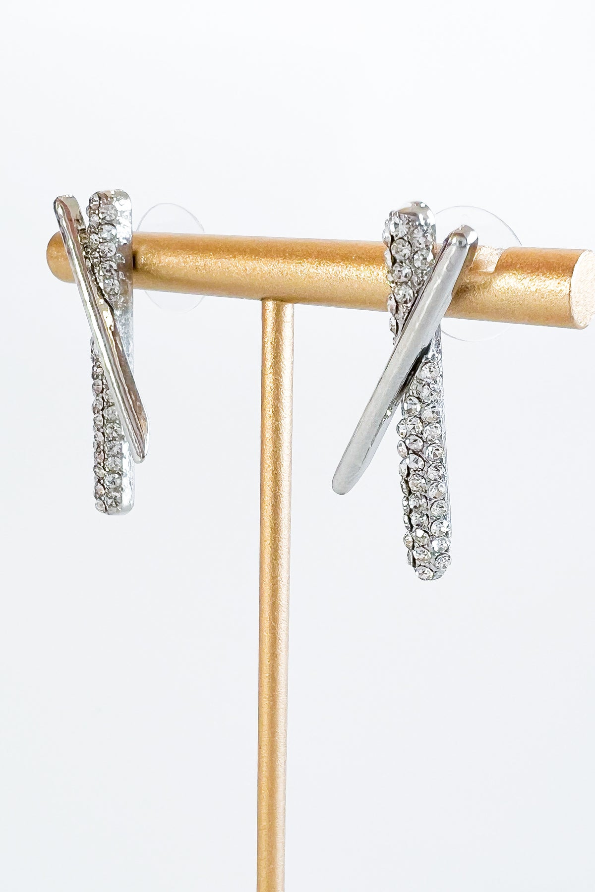 Micropave Bar Crisscross Earrings-230 Jewelry-Wona-Coastal Bloom Boutique, find the trendiest versions of the popular styles and looks Located in Indialantic, FL