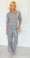 Bear Hug Cable Knit Polo Sweater - H.GREY-140 Sweaters-LOVE TREE-Coastal Bloom Boutique, find the trendiest versions of the popular styles and looks Located in Indialantic, FL