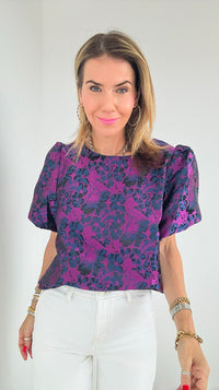 Nocturnal Garden Puff Sleeve Top-110 Short Sleeve Tops-SUGARLIPS-Coastal Bloom Boutique, find the trendiest versions of the popular styles and looks Located in Indialantic, FL