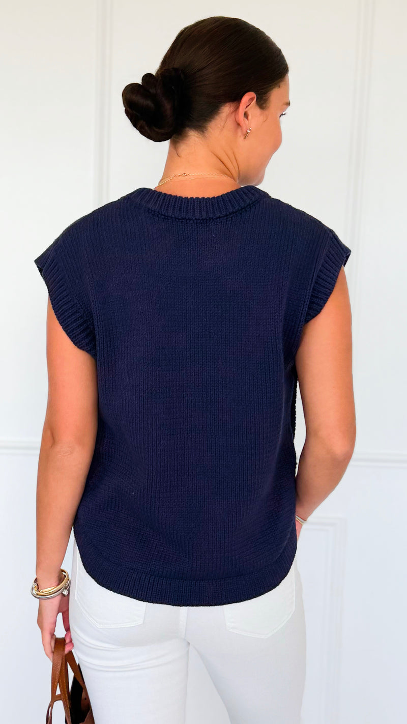Signature Side Button Knit Vest - Midnight Navy-150 Cardigans/Layers-idem ditto-Coastal Bloom Boutique, find the trendiest versions of the popular styles and looks Located in Indialantic, FL