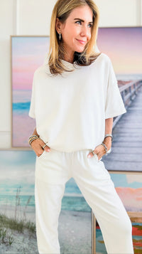 Relaxed Italian Hoodie Top - Off White-110 Short Sleeve Tops-Italianissimo-Coastal Bloom Boutique, find the trendiest versions of the popular styles and looks Located in Indialantic, FL