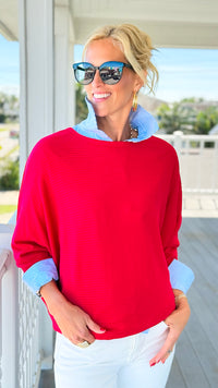 Everyday Essentials Horizontal Rib Top - Ruby-110 Long Sleeve Tops-Zenana-Coastal Bloom Boutique, find the trendiest versions of the popular styles and looks Located in Indialantic, FL
