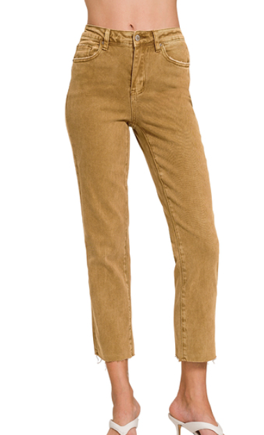 Washed Edge Cropped Jeans - Deep Camel-190 Denim-Zenana-Coastal Bloom Boutique, find the trendiest versions of the popular styles and looks Located in Indialantic, FL