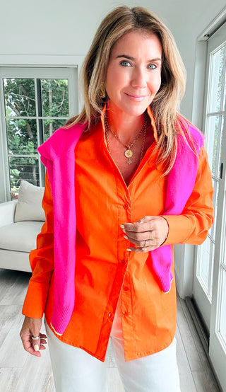 Sutton Italian Button Up Blouse- Orange