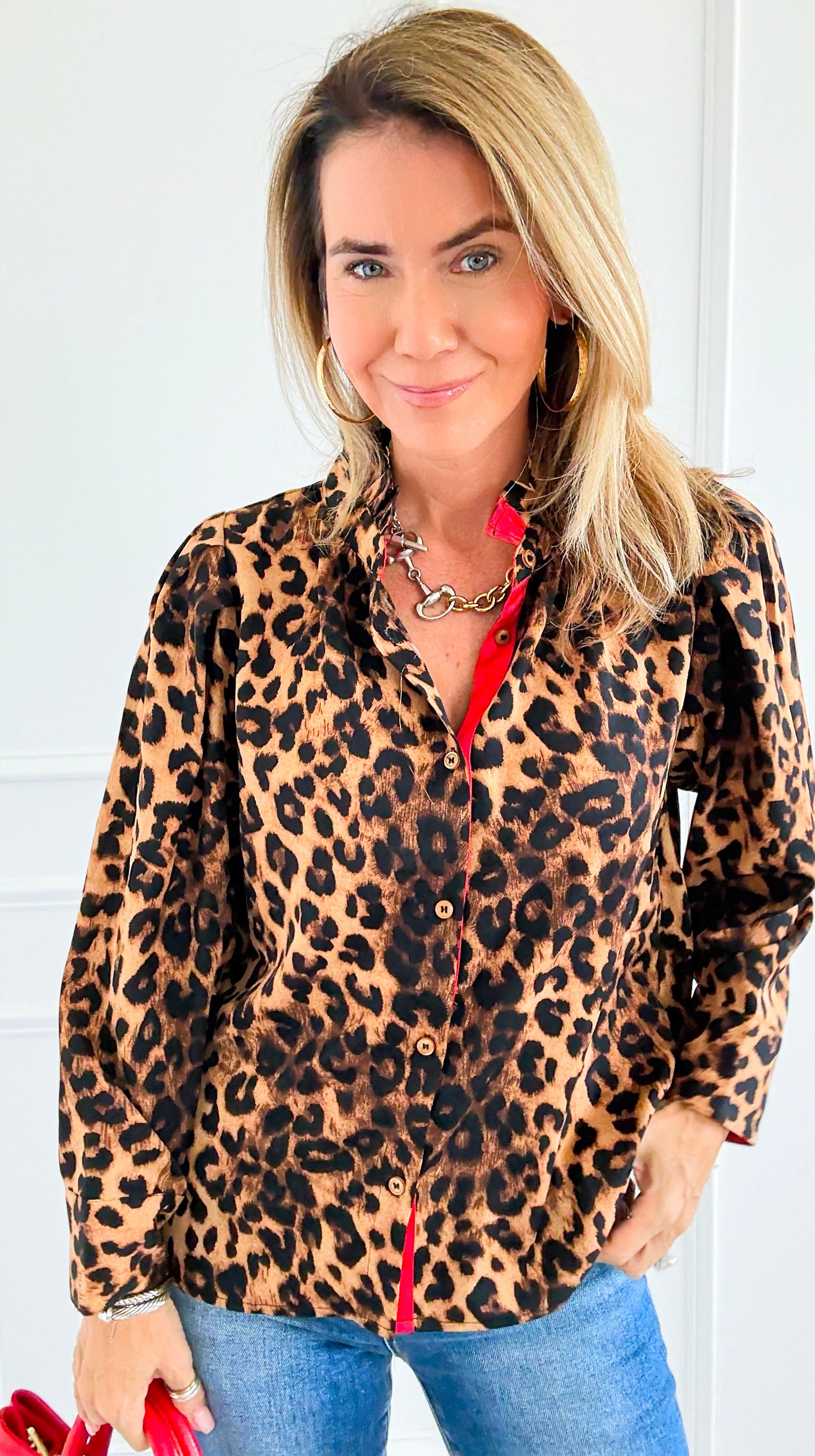 Wild Ruffle Neck Button Down Blouse Top-110 Long Sleeve Tops-JODIFL-Coastal Bloom Boutique, find the trendiest versions of the popular styles and looks Located in Indialantic, FL
