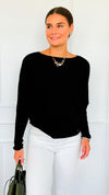 Ribbed Italian Pullover- Black-140 Sweaters-Italianissimo-Coastal Bloom Boutique, find the trendiest versions of the popular styles and looks Located in Indialantic, FL