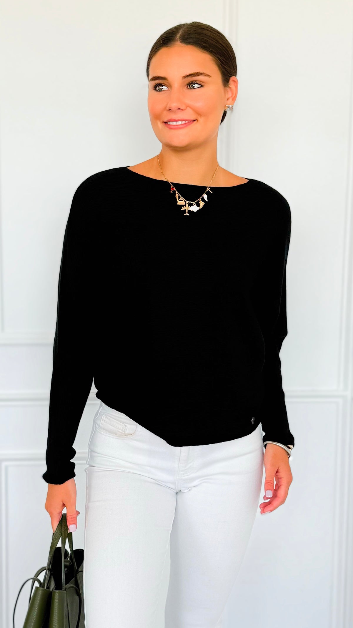 Ribbed Italian Pullover- Black-140 Sweaters-Italianissimo-Coastal Bloom Boutique, find the trendiest versions of the popular styles and looks Located in Indialantic, FL