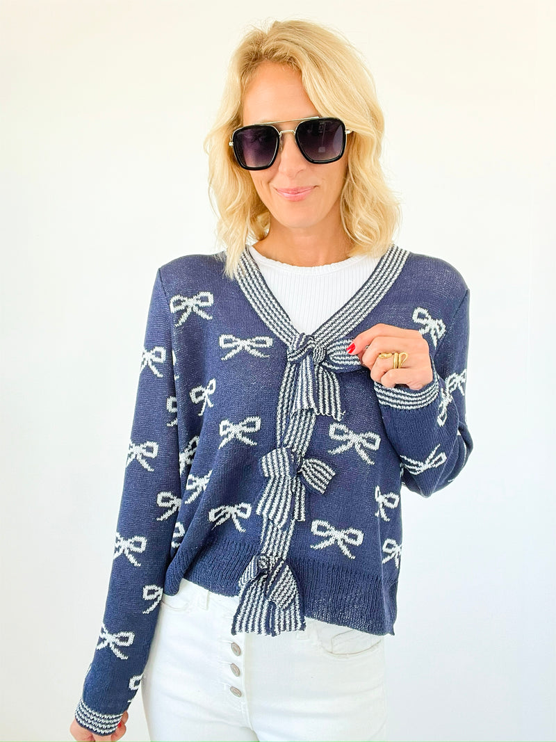 Tied with Love Bow Cardigan- Navy-150 Cardigans/Layers-Jodifl-Coastal Bloom Boutique, find the trendiest versions of the popular styles and looks Located in Indialantic, FL