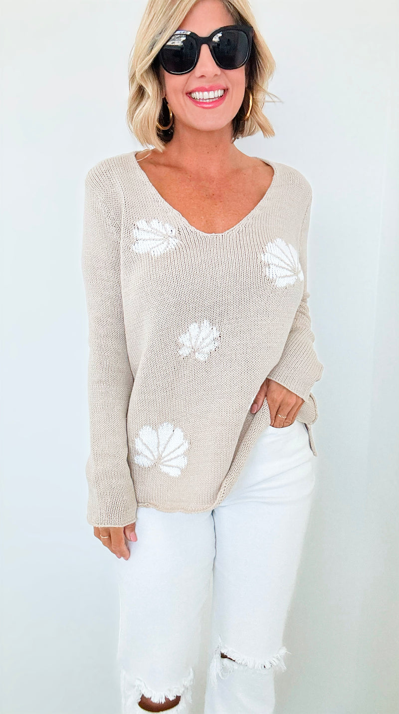 Seashore Shell Knit Sweater-140 Sweaters-Miracle-Coastal Bloom Boutique, find the trendiest versions of the popular styles and looks Located in Indialantic, FL